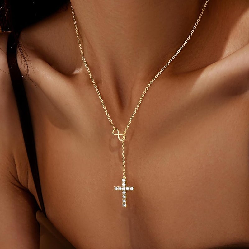 Poxtex Infinity Cross Necklace for Women, Unique Trendy Fahion Cross Jewelry Gifts, Non Tarnish & Waterproof Dainty Simple Gold Cross Pendant, Christian Religious Easter Faith Accessories Jewelry Gifts - Image 3